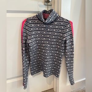 Anthropologie Navy & White Fair Isle Turtleneck with Pink/Orange Accents